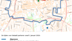 Plattegrond met de gebieden waar betaald parkeren geldt