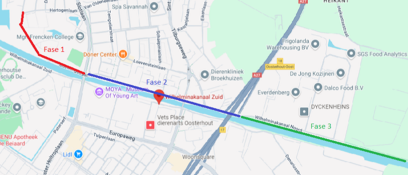 Aanduiding fases aanleg Snelfietsroute SF629